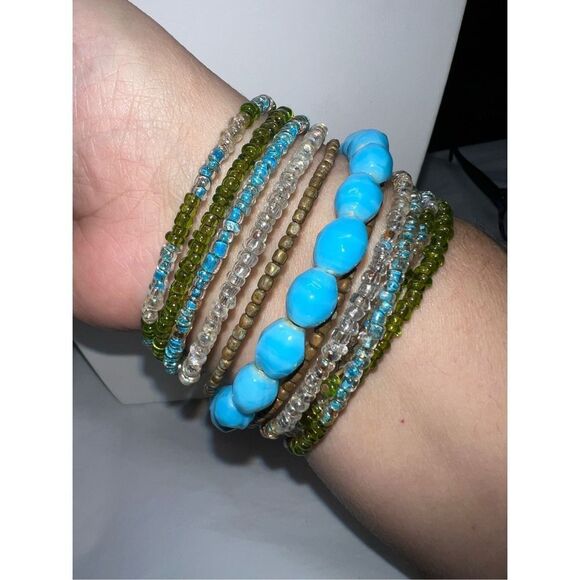 Boho Coil Multi Layer Seed Bead and Stone Bracelet - Picture 4 of 5